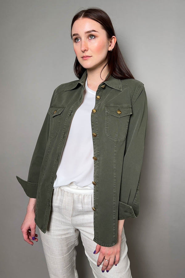 Lorena Antoniazzi Denim Shirt Jacket in Khaki Green - Ashia Mode - Vancouver