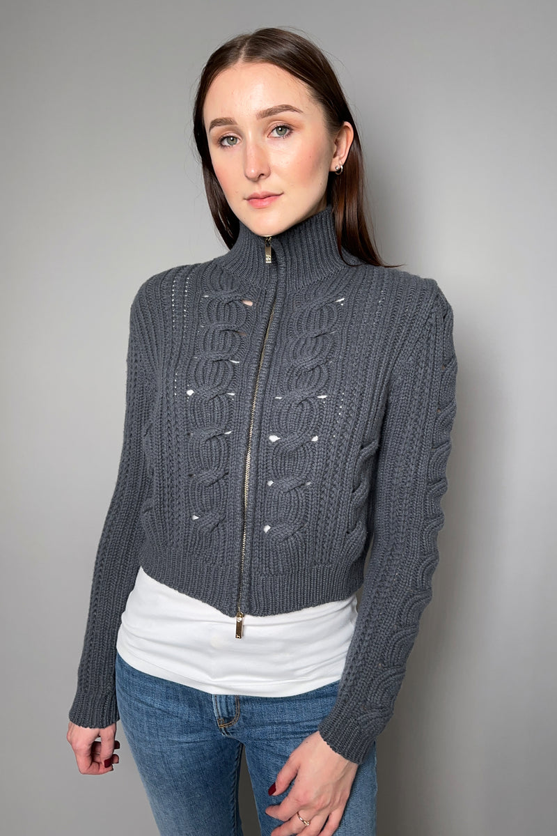 Lorena Antoniazzi Cable Knit Cardigan in Charcoal Grey - Ashia Mode - Vancouver, BC