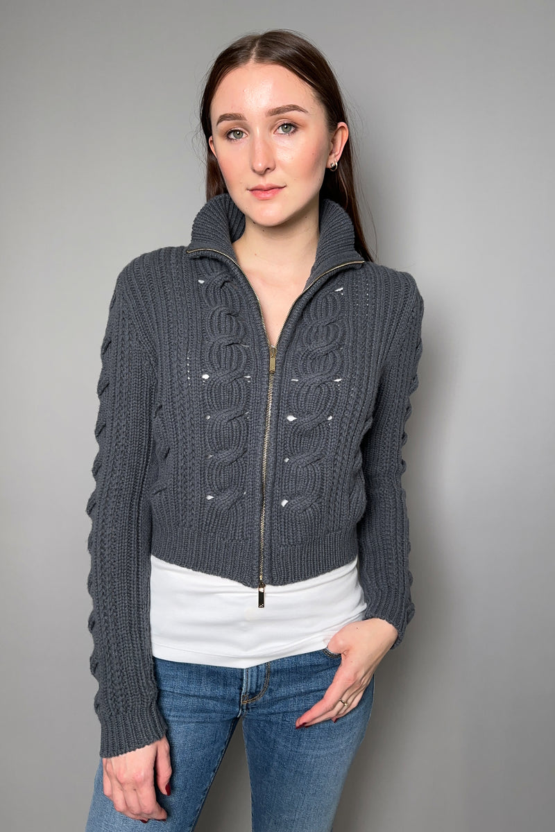 Lorena Antoniazzi Cable Knit Cardigan in Charcoal Grey - Ashia Mode - Vancouver, BC