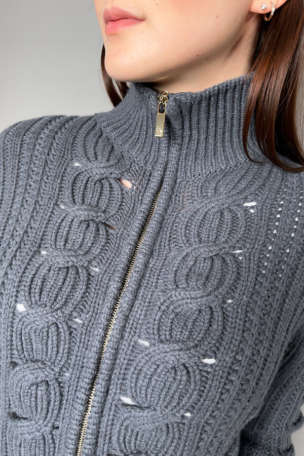 Lorena Antoniazzi Cable Knit Cardigan in Charcoal Grey - Ashia Mode - Vancouver, BC