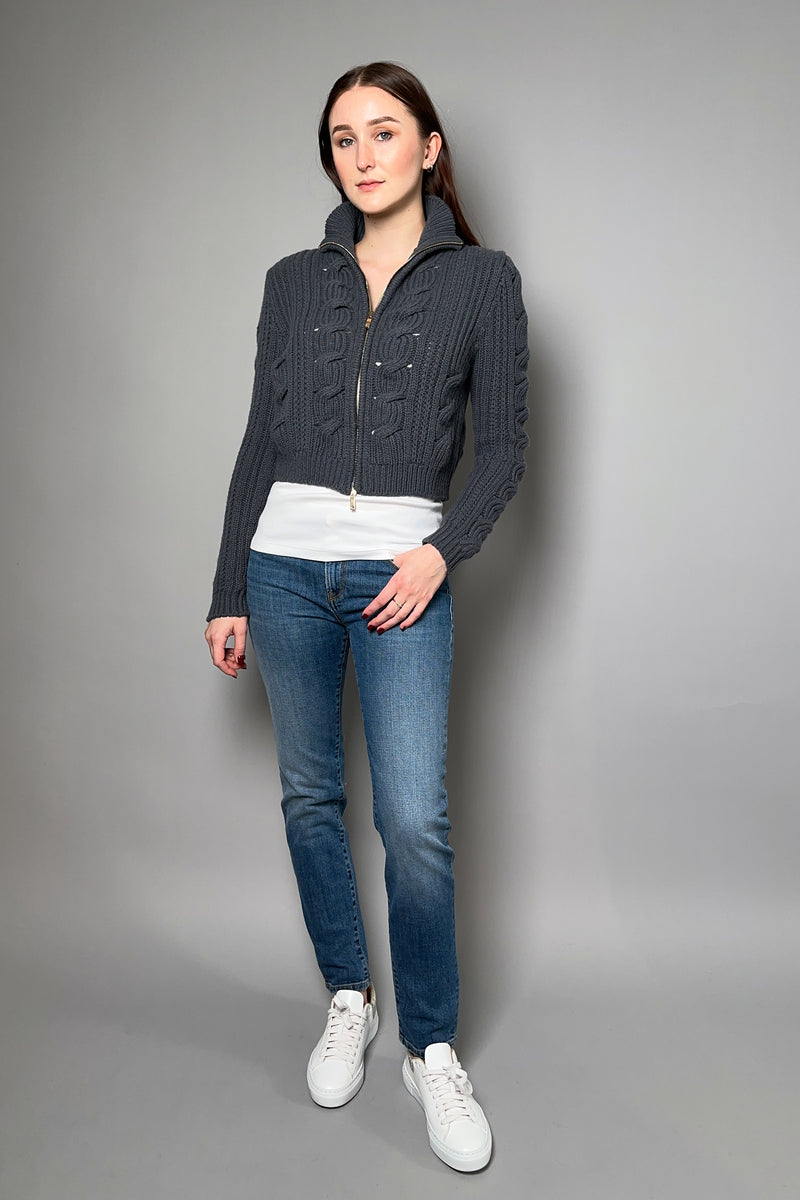 Lorena Antoniazzi Cable Knit Cardigan in Charcoal Grey - Ashia Mode - Vancouver, BC