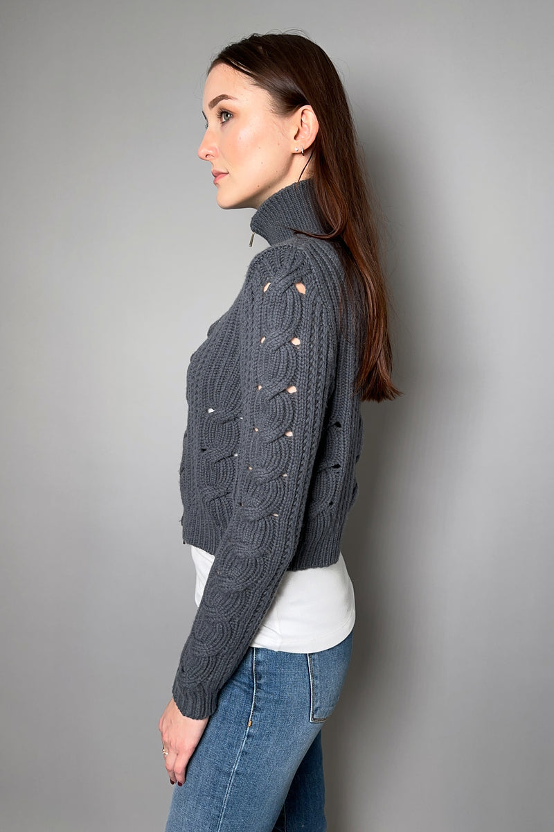 Lorena Antoniazzi Cable Knit Cardigan in Charcoal Grey - Ashia Mode - Vancouver, BC