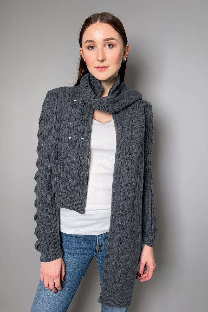 Lorena Antoniazzi Cable Knit Scarf in Charcoal Grey