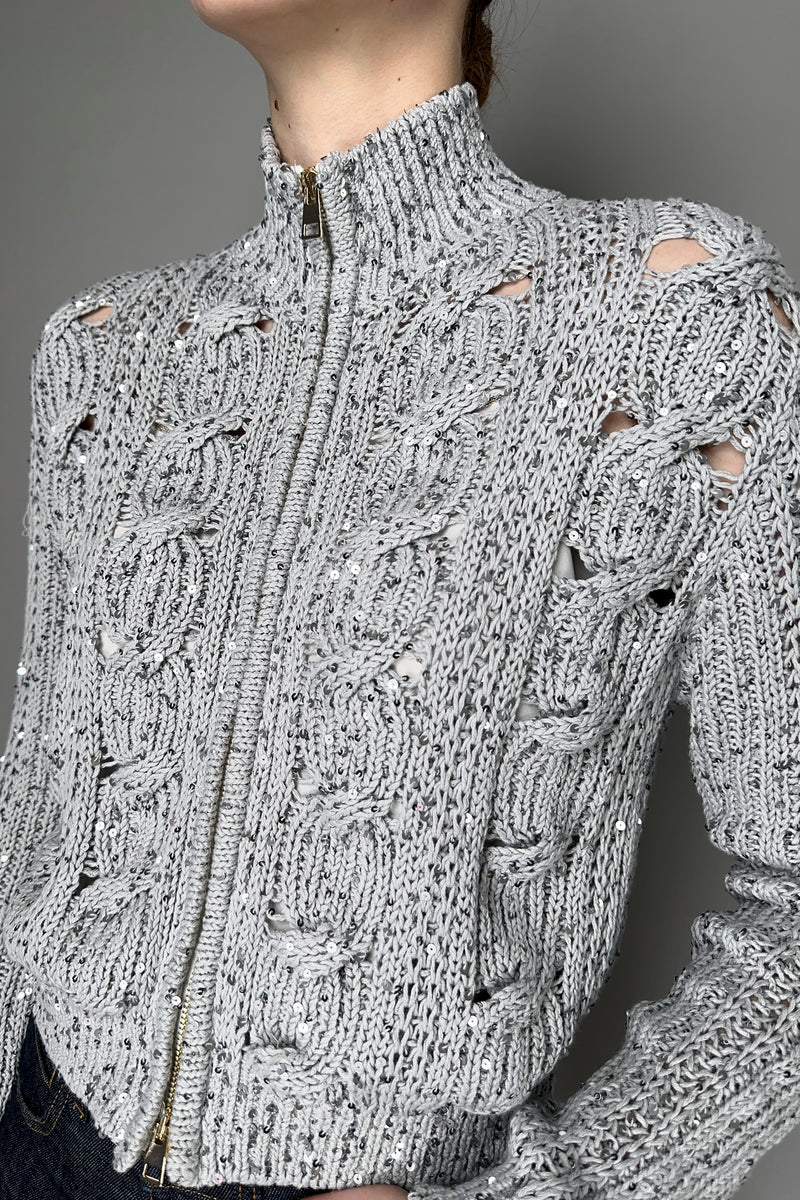 Lorena Antoniazzi Cable Knit Sequin Cardigan in  Grey