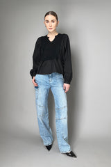 Lorena Antoniazzi Layered Effect Cotton Blouse With Sequin Knit Front in Black
