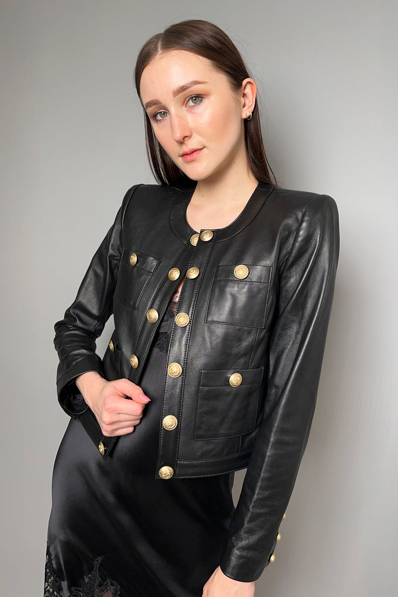L'Agence Leather Jacket with Gold Buttons in Black - Ashia Mode - Vancouver, BC