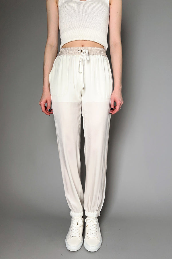 Lorena Antoniazzi Silk Jogger Pants in Off-White