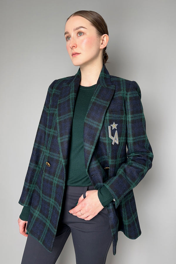 Lorena Antoniazzi Double Breasted Plaid Blazer in Emerald Green and Navy- Ashia Mode- Vancouver, BC