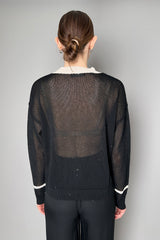 Lorena Antoniazzi Cotton Knit Pullover With Contrast Neckline in Black and Beige