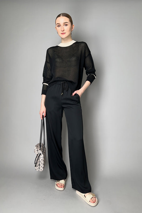 Lorena Antoniazzi Wide Leg Silk Drawstring Pants in Black