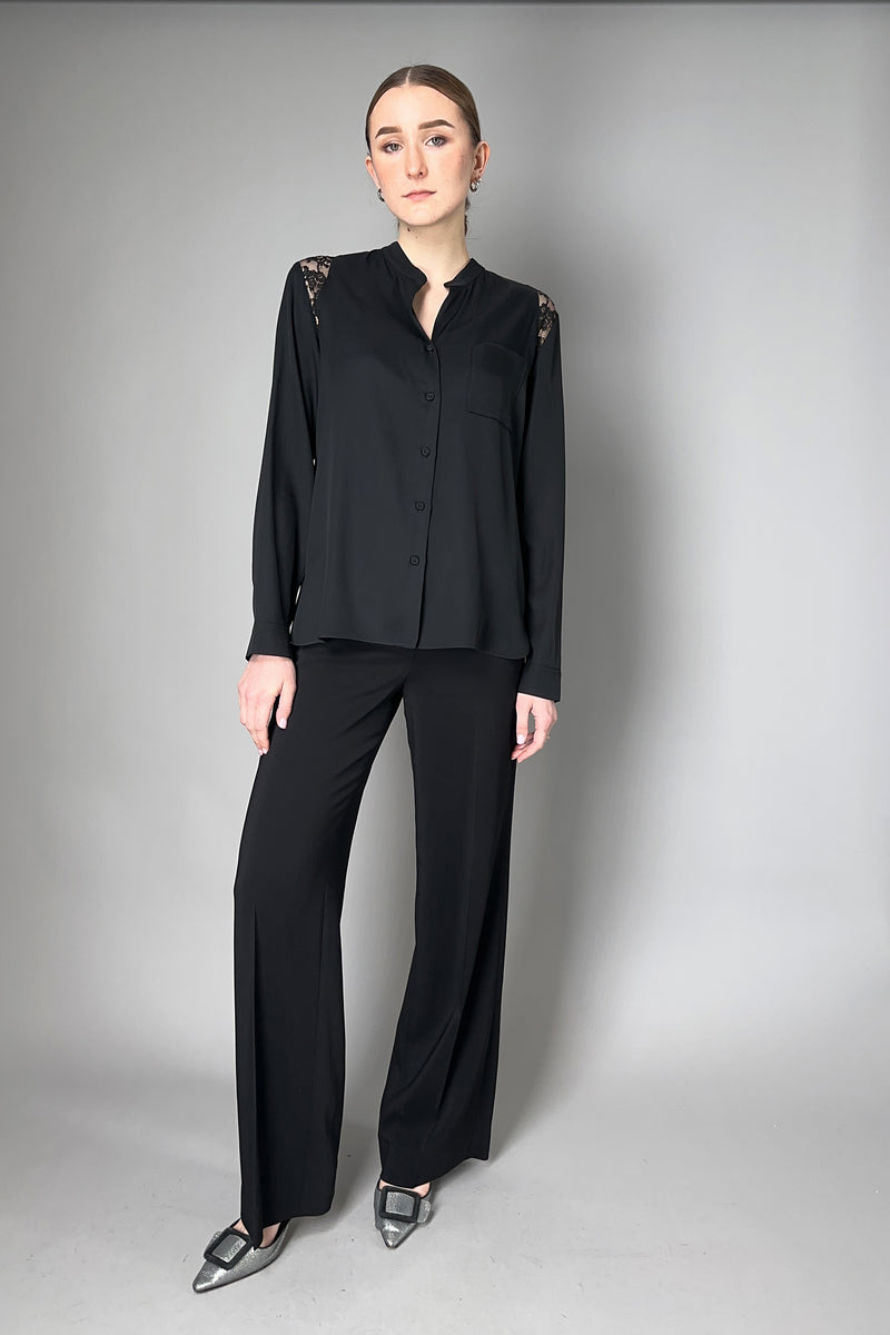 Lorena Antoniazzi Lace Detail Silk Blouse in Black- Ashia Mode- Vancouver, BC