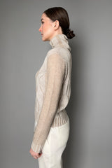 Lorena Antoniazzi Cable Knit Lurex Turtleneck Sweater in Sand- Ashia Mode- Vancouver, BC