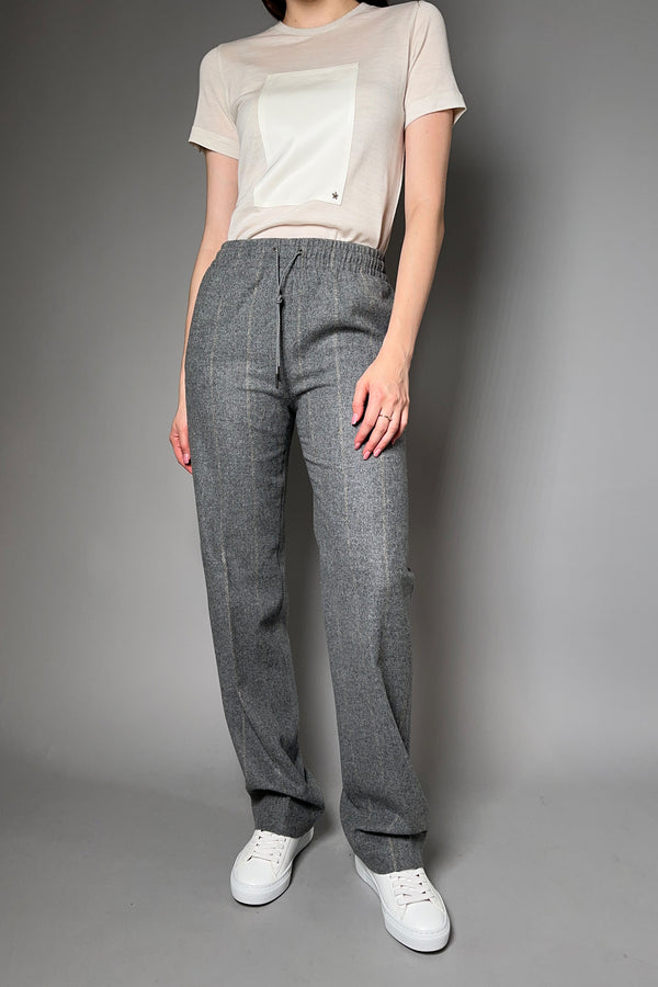 Fabiana Filippi Pinstripe Wool Drawstring Trousers in Grey Melange