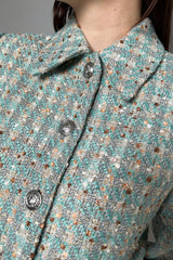 L'Agence Knit Jacket with Lurex Detail in Aqua and Copper - Ashia Mode - Vancouver, BC