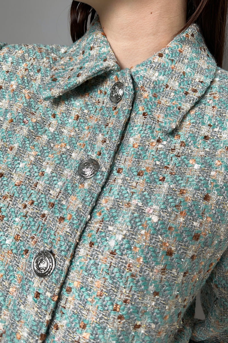 L'Agence Knit Jacket with Lurex Detail in Aqua and Copper - Ashia Mode - Vancouver, BC