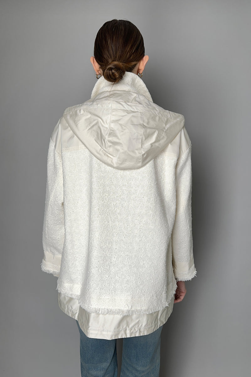Lorena Antoniazzi Hooded Tweed and Taffeta Jacket in Off-White- Ashia Mode- Vancouver, BC