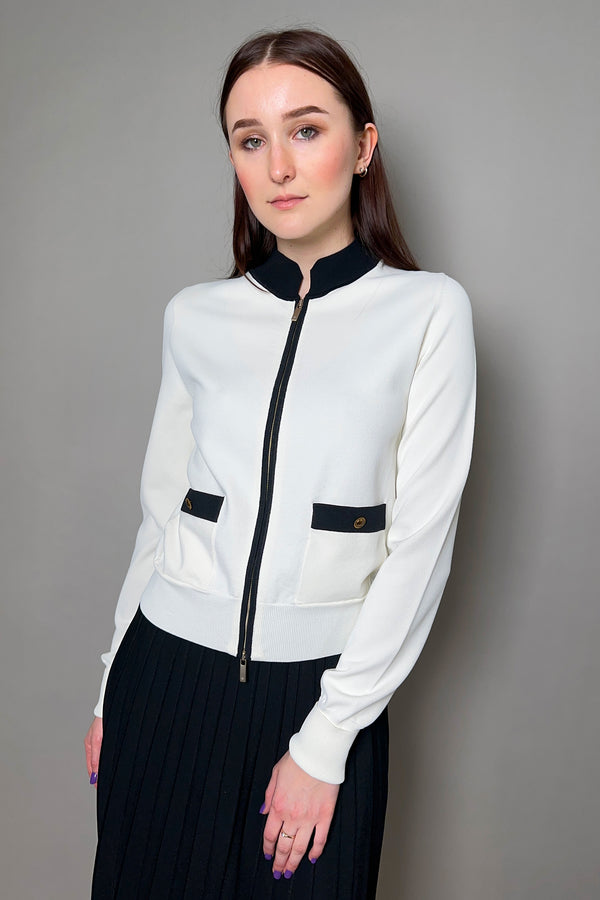 Lorena Antoniazzi Knit Cardigan with Black Trimmings in White
