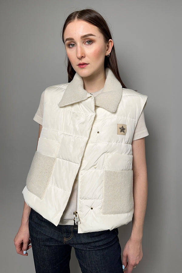 Lorena Antoniazzi Padded Vest with Alpaca Patch Pockets in Off White