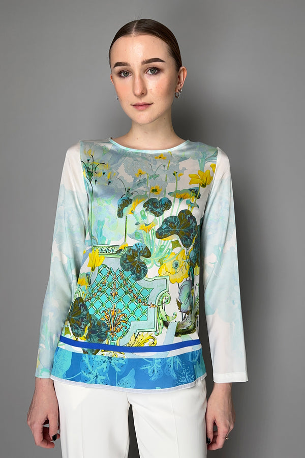 Laboratorio Floral Print Boat Neck Silk Blouse