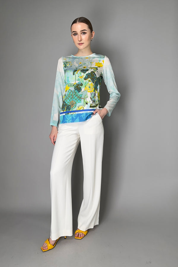 Laboratorio Floral Print Boat Neck Silk Blouse