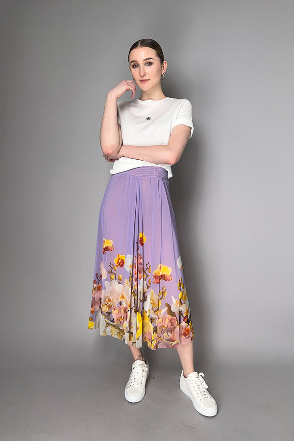 Fuzzi Blooming Florals Pleated Tulle Skirt in Lavender