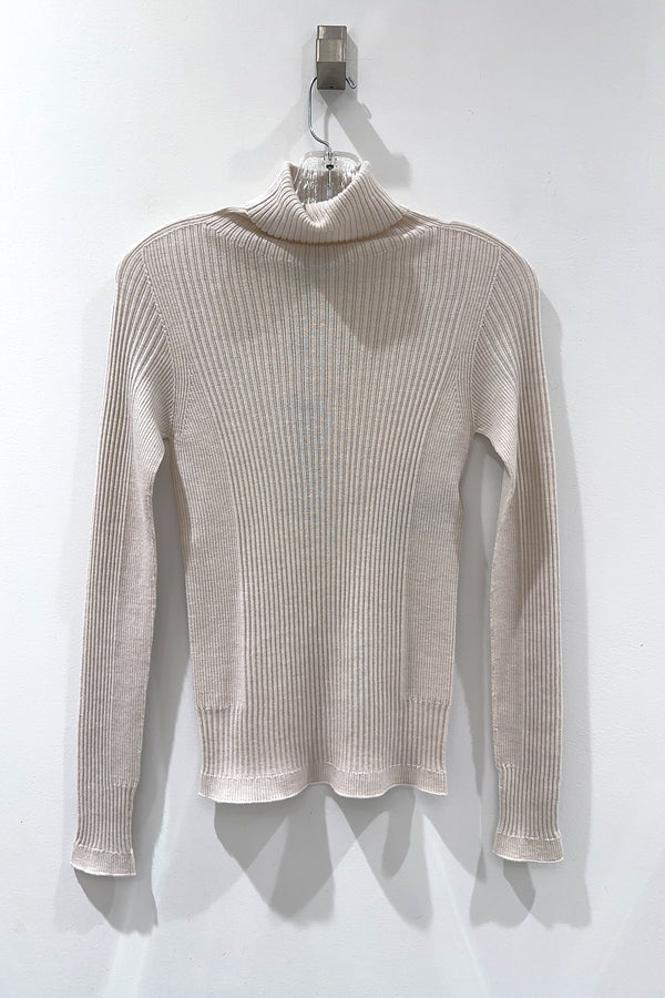 D. Exterior Ribbed Knit Turtleneck in Limestone