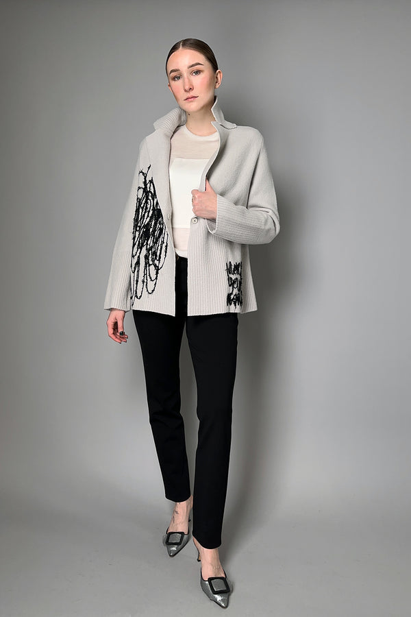 Annette Gortz Merino Wool Embroidered Cardigan in Dune- Ashia Mode- Vancouver, BC