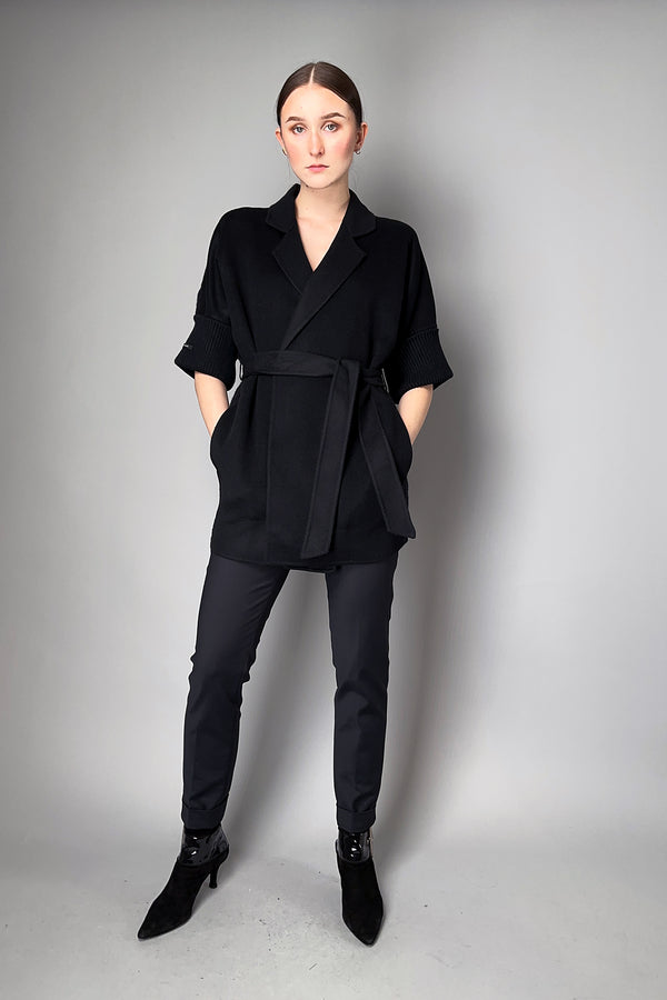 Manzoni 24 Loro Piana Cashmere Blend Coat with Knit Back in Black- Ashia Mode- Vancouver, BC