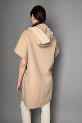Manzoni 24 Wool-Cashmere Cape with Shearling Hood in Almond