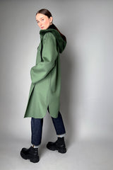 Manzoni 24 Wool-Cashmere Parka with Curly Shearling Hood in Jade- Ashia Mode- Vancouver, BC