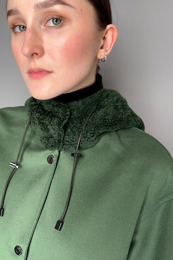 Manzoni 24 Wool-Cashmere Parka with Curly Shearling Hood in Jade- Ashia Mode- Vancouver, BC