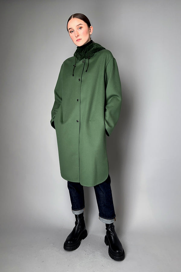 Manzoni 24 Wool-Cashmere Parka with Curly Shearling Hood in Jade- Ashia Mode- Vancouver, BC