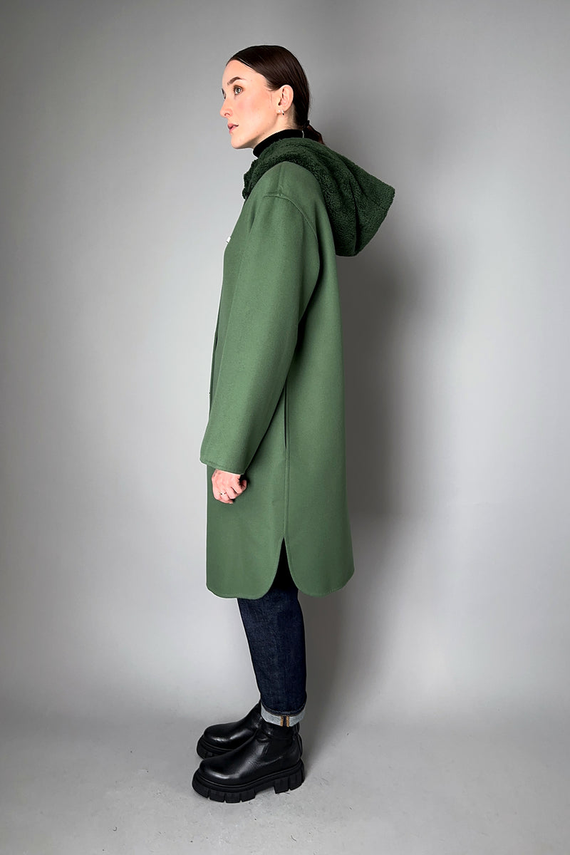 Manzoni 24 Wool-Cashmere Parka with Curly Shearling Hood in Jade- Ashia Mode- Vancouver, BC