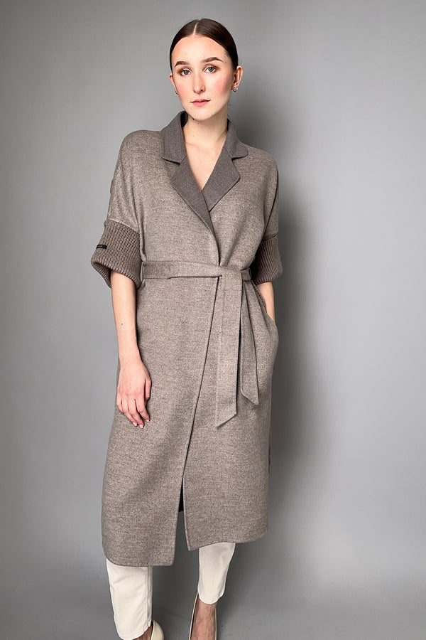 Manzoni 24 Loro Piana Cashmere Blend Long Coat with Knit Back in Taupe- Ashia Mode- Vancouver, BC