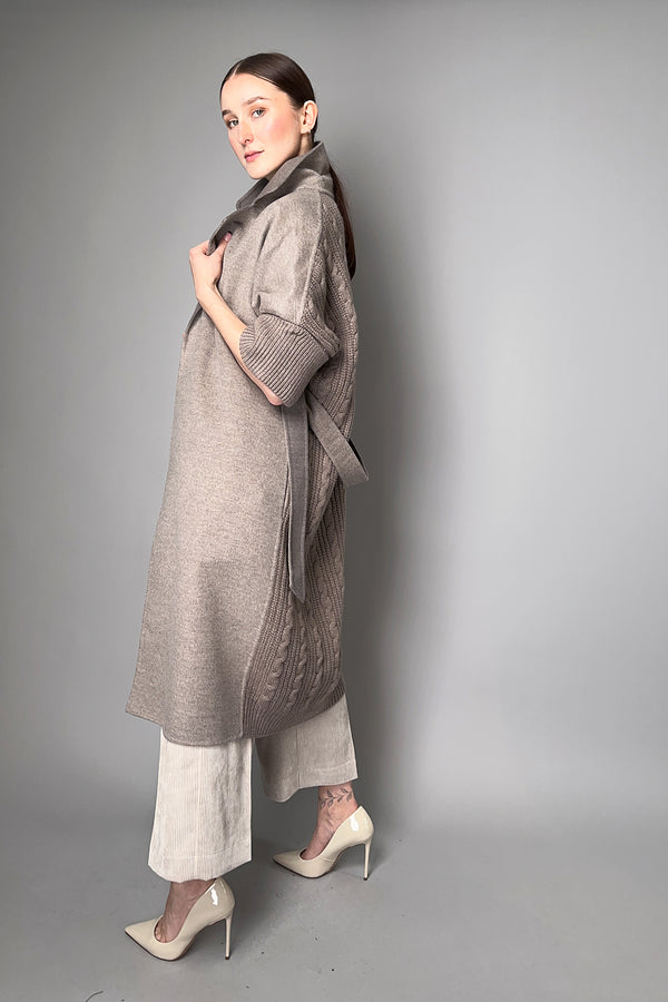 Manzoni 24 Loro Piana Cashmere Blend Long Coat with Knit Back in Taupe- Ashia Mode- Vancouver, BC