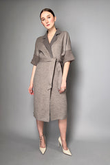 Manzoni 24 Loro Piana Cashmere Blend Long Coat with Knit Back in Taupe- Ashia Mode- Vancouver, BC