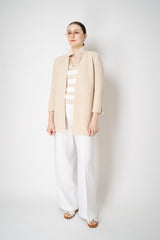Amina Rubinacci Stretch Knit Cotton Linen Jacket with Slit Sides in Sesame Beige