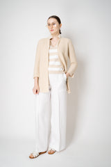 Amina Rubinacci Stretch Knit Cotton Linen Jacket with Slit Sides in Sesame Beige