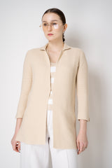 Amina Rubinacci Stretch Knit Cotton Linen Jacket with Slit Sides in Sesame Beige