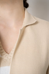 Amina Rubinacci Stretch Knit Cotton Linen Jacket with Slit Sides in Sesame Beige