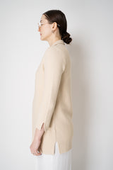 Amina Rubinacci Stretch Knit Cotton Linen Jacket with Slit Sides in Sesame Beige
