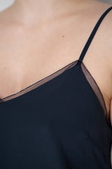 Fabiana Filippi Silk Blend V-Neck Camisole with Mesh Trims in Navy