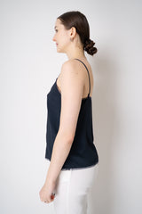 Fabiana Filippi Silk Blend V-Neck Camisole with Mesh Trims in Navy