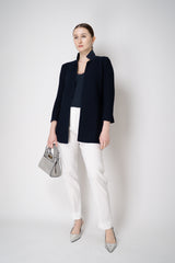 Amina Rubinacci Stretch Knit Cotton Linen Jacket with Slit Sides in Navy