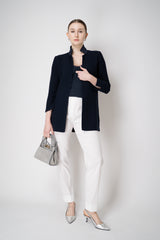 Amina Rubinacci Stretch Knit Cotton Linen Jacket with Slit Sides in Navy