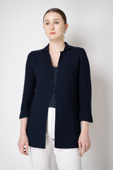 Amina Rubinacci Stretch Knit Cotton Linen Jacket with Slit Sides in Navy