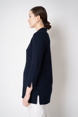 Amina Rubinacci Stretch Knit Cotton Linen Jacket with Slit Sides in Navy