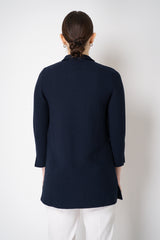 Amina Rubinacci Stretch Knit Cotton Linen Jacket with Slit Sides in Navy