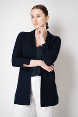 Amina Rubinacci Stretch Knit Cotton Linen Jacket with Slit Sides in Navy