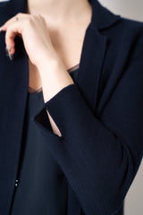 Amina Rubinacci Stretch Knit Cotton Linen Jacket with Slit Sides in Navy
